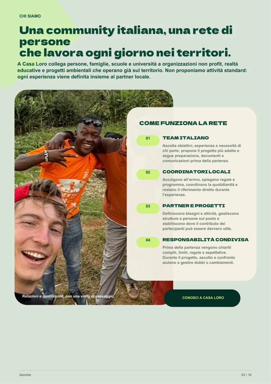 Pagina della brochure dedicata alla community e alla rete locale