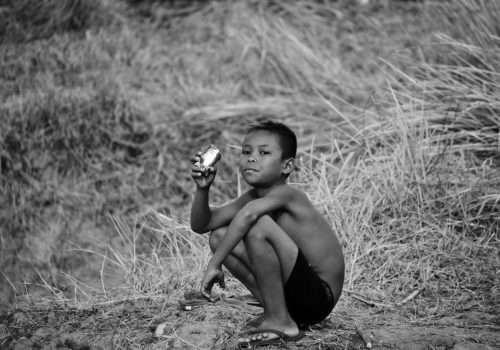 Boy sitting in a field