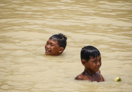 Boys swimming in the pond(2)