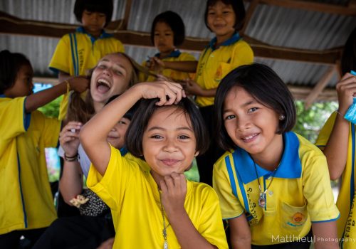 Participant and students during break time