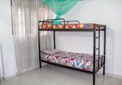 a bed with a mosquito net